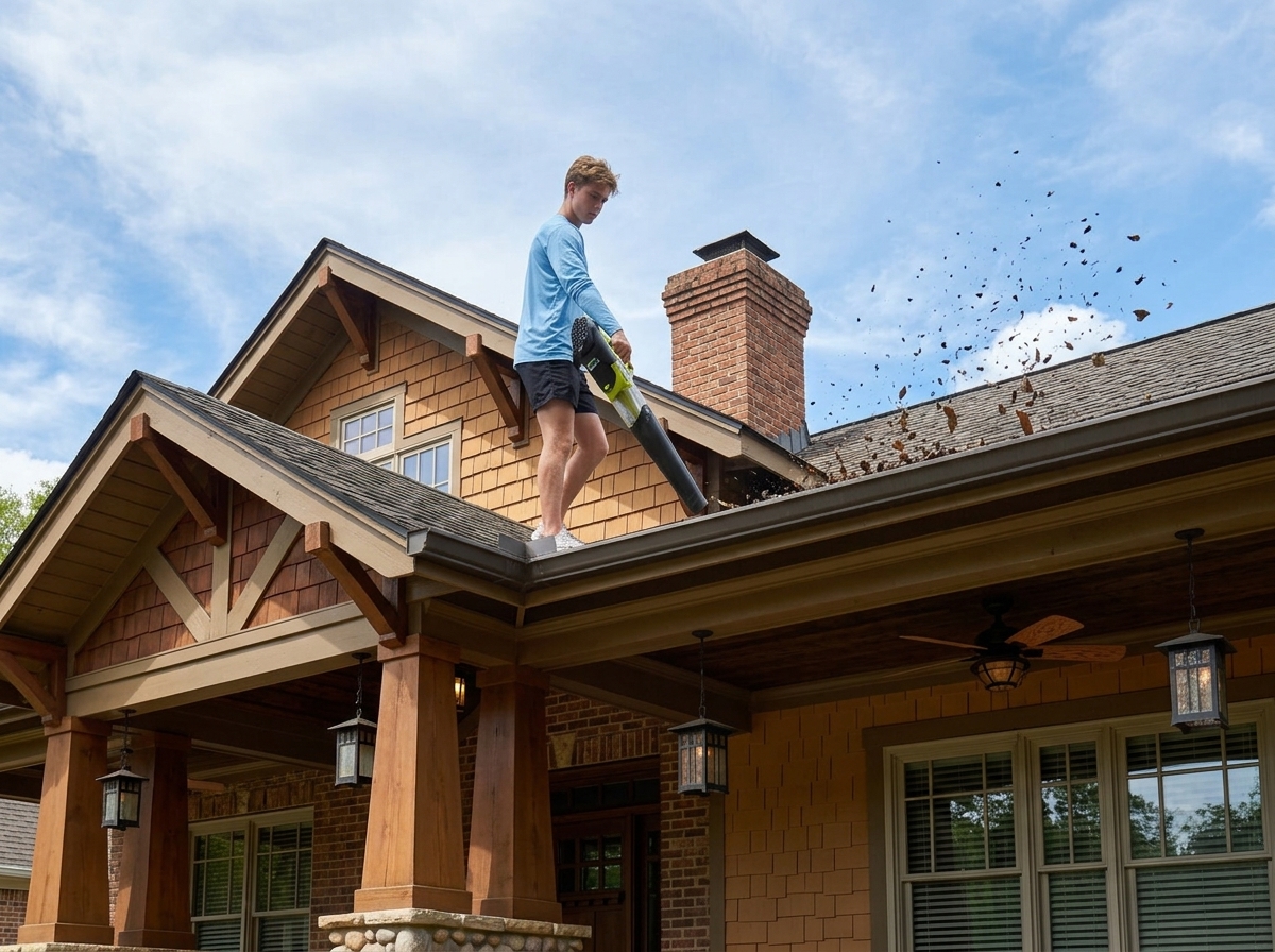 Leaf blower gutter clearing